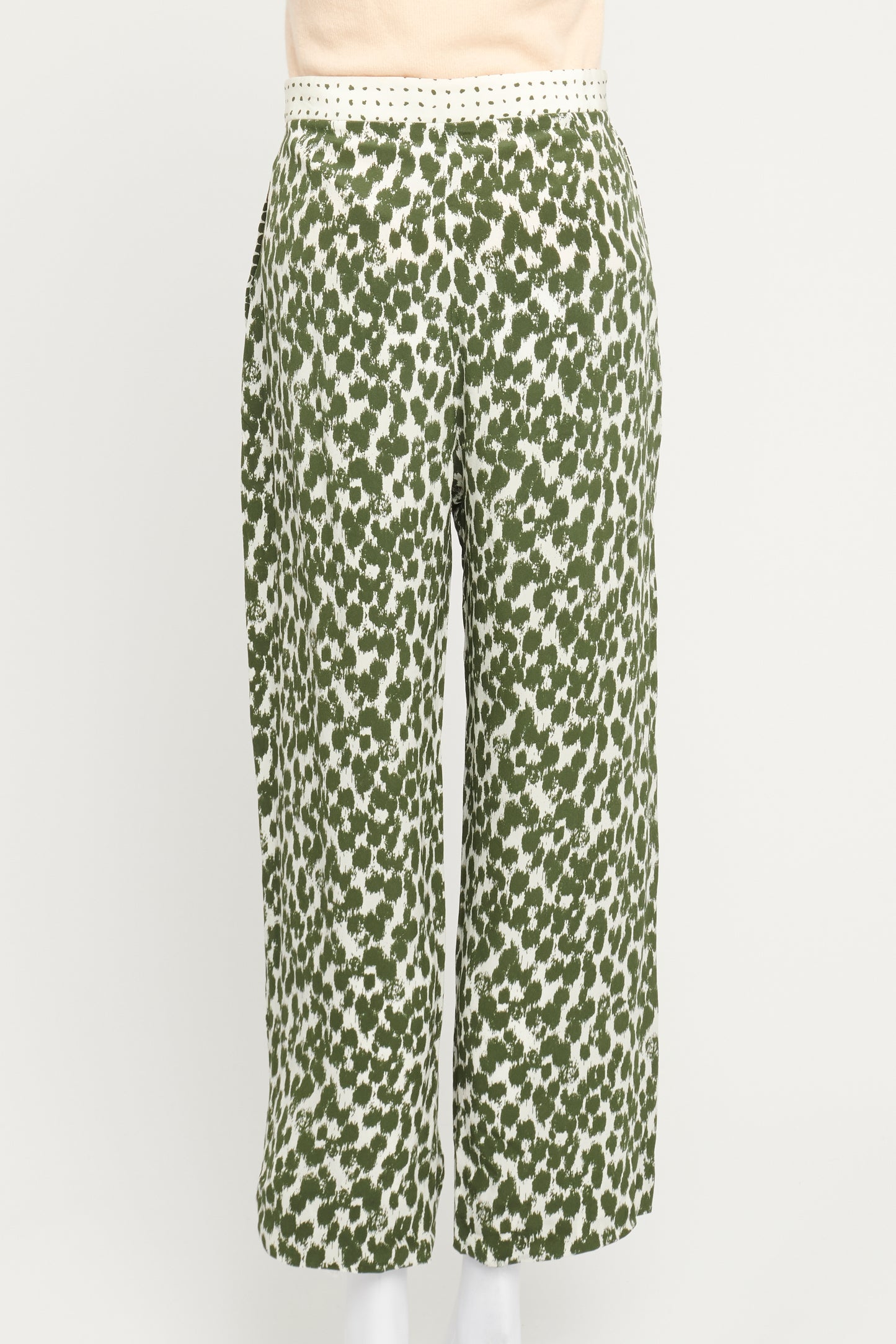 Green and White Silk Preowned Trousers