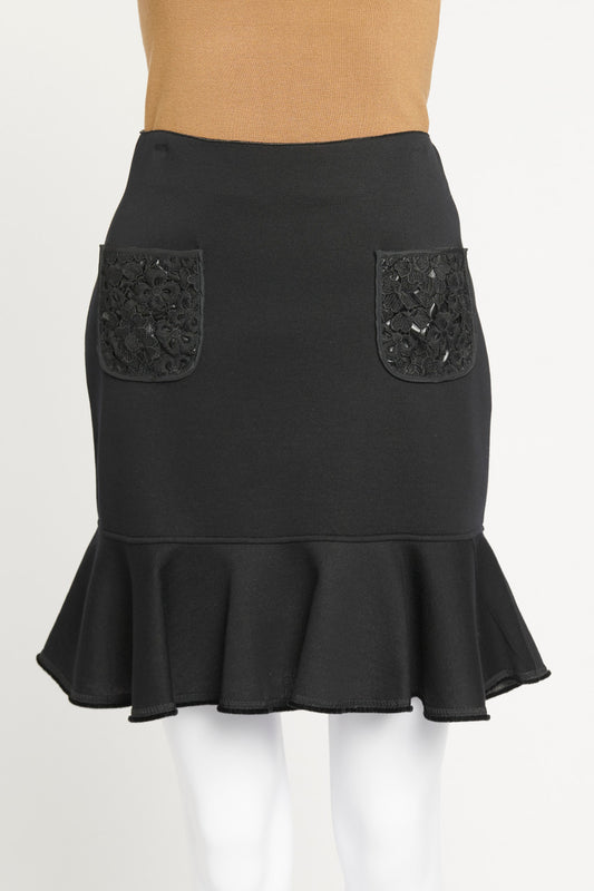 Cavalli Class Black Peplum Lacey Pocket Preowned Skirt
