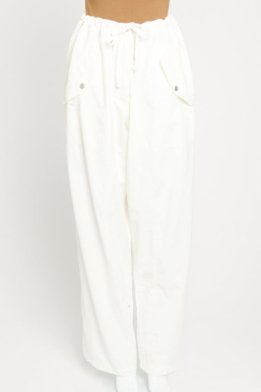 Ivory Cotton Drawstring Waist Preowned Casual Trousers