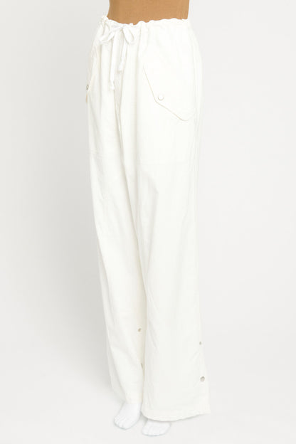 Ivory Cotton Drawstring Waist Preowned Casual Trousers