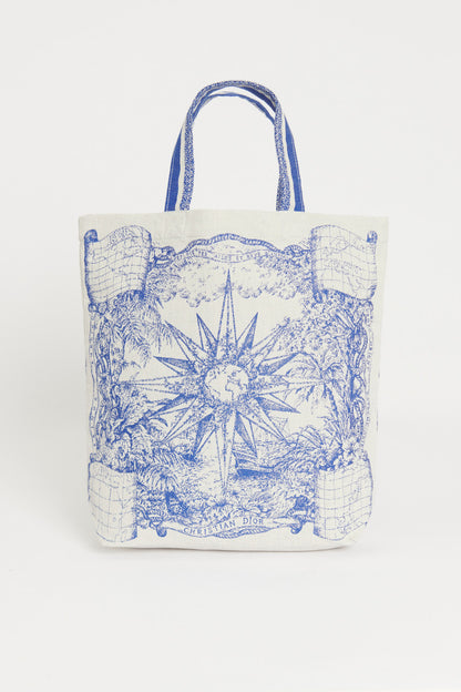 Cruise 2023 White and Blue Canvas Preowned Tote Bag
