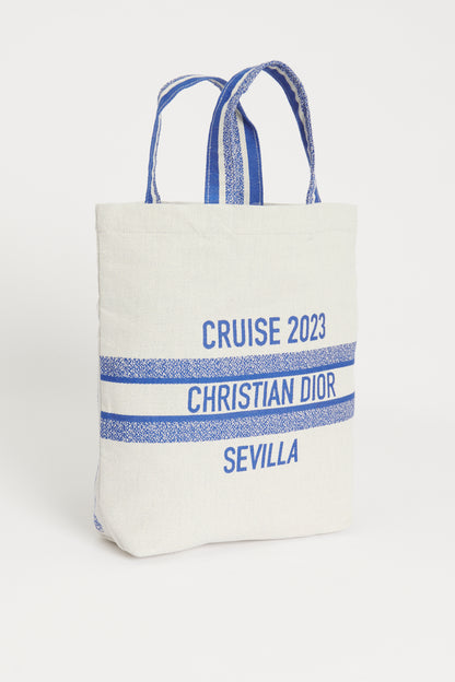 Cruise 2023 White and Blue Canvas Preowned Tote Bag