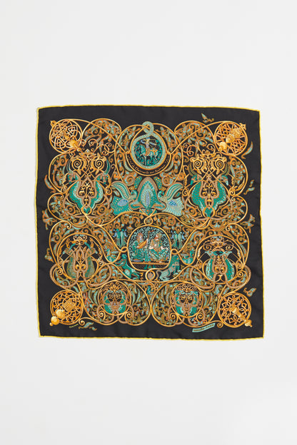 Black and Gold Printed Pocket Silk Preowned Scarf