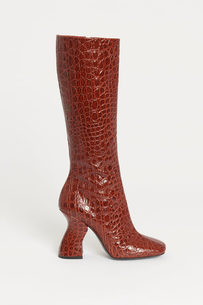 Burgundy Croc Preowned Heel Boots