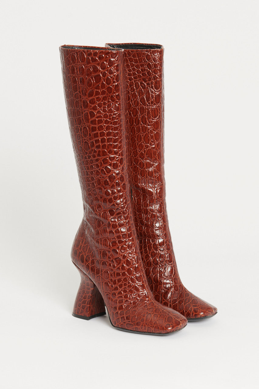 Burgundy Croc Preowned Heel Boots