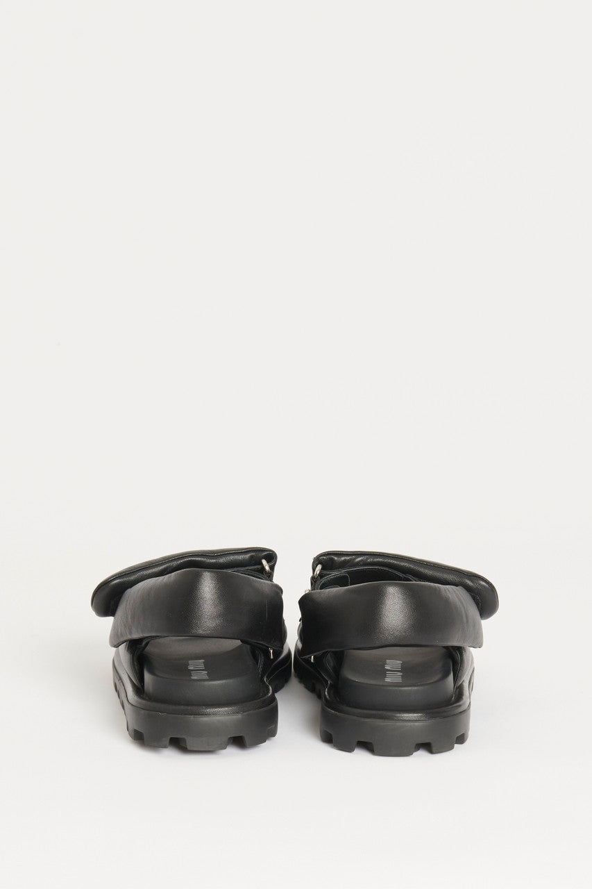 Black Padded Leather Preowned Sandals