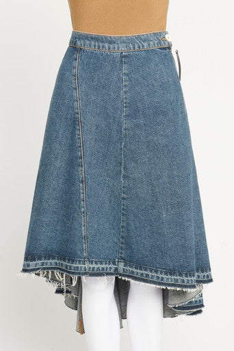 Blue Denim Waterfall Hem Preowned A-Line Skirt