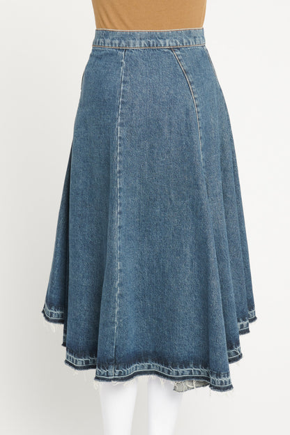 Blue Denim Waterfall Hem Preowned A-Line Skirt