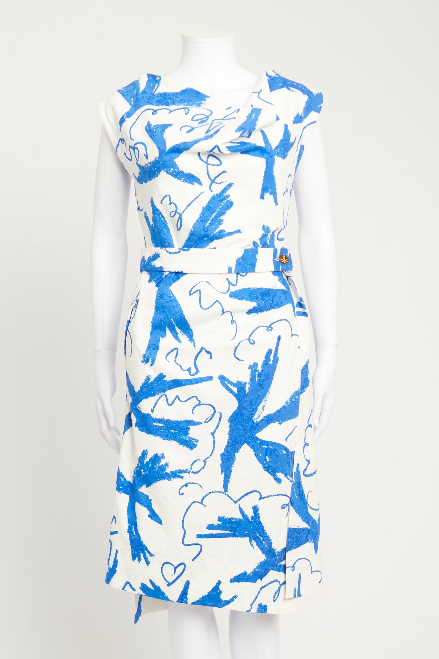 Blue and White Abstract Pattern Preowned Dress