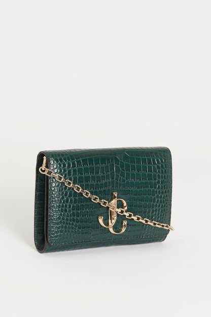 Green  Croc-Embossed Leather Verenne Preowned Cross-BodyBag