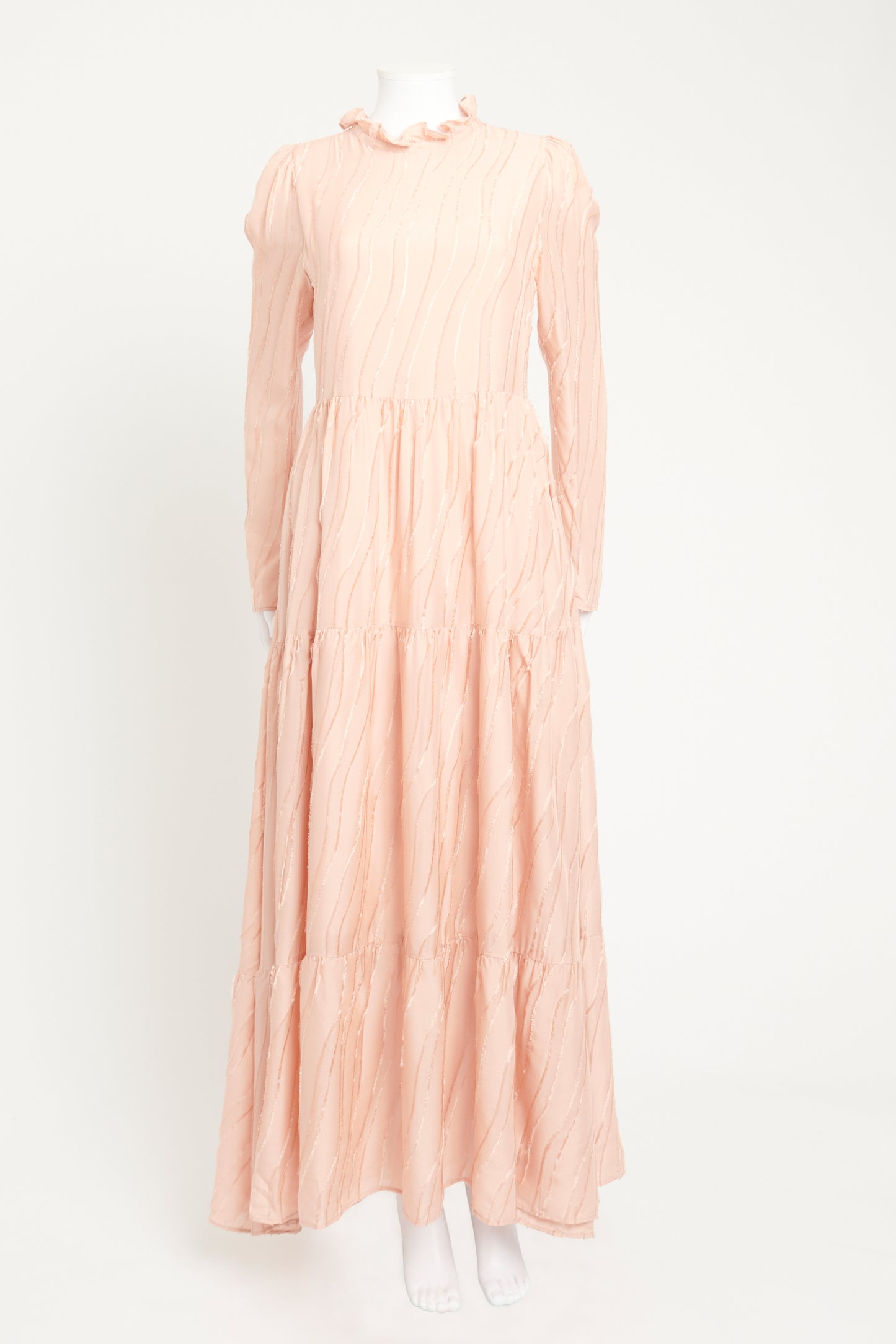 Pink Ruffle Neck Maxi Preowned Dress