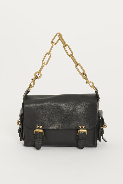 Black Leather Gold Chain Preowned Satchel Bag