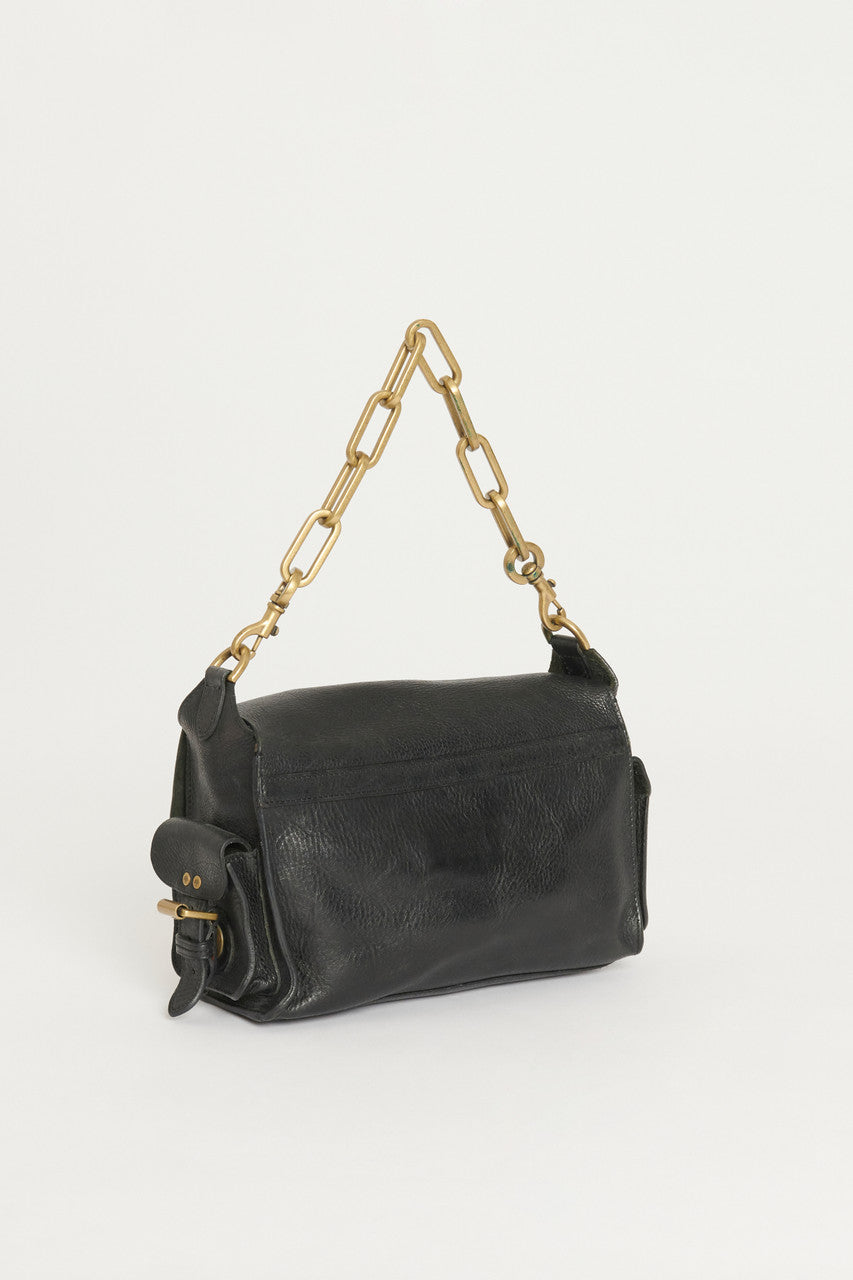 Black Leather Gold Chain Preowned Satchel Bag
