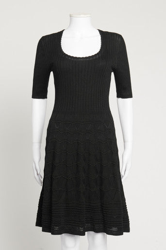 Black Knitted Scoop Neck Preowned Skater Dress