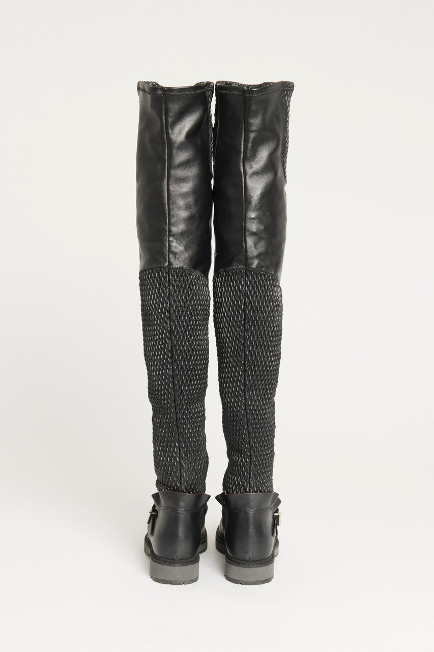Black Leather Thigh High Preowned Flat Boots