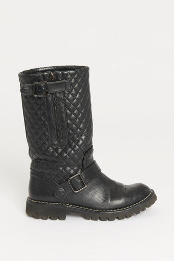 Black Quilted CC Leather Preowned Boots