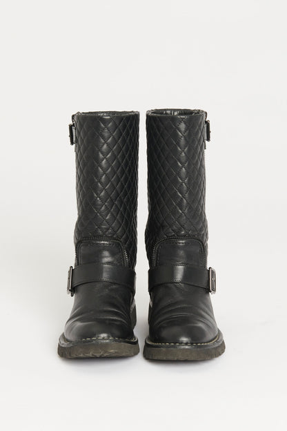 Black Quilted CC Leather Preowned Boots