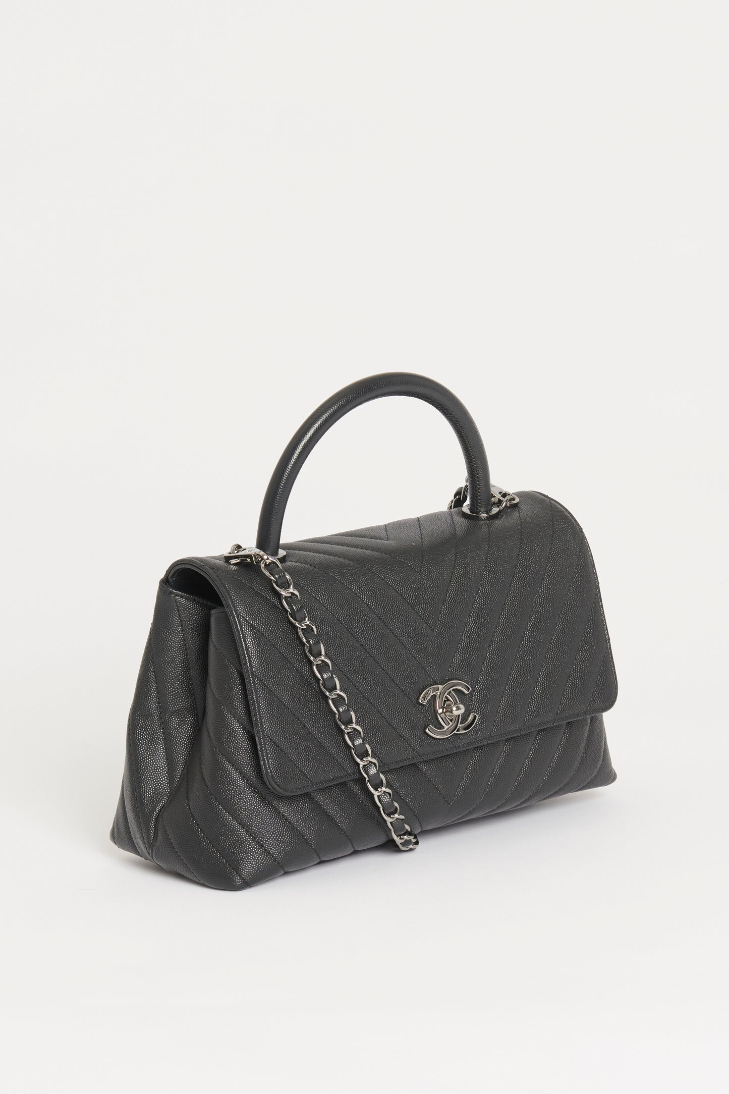 Black Caviar Leather Preowned  Small Coco Handle Bag
