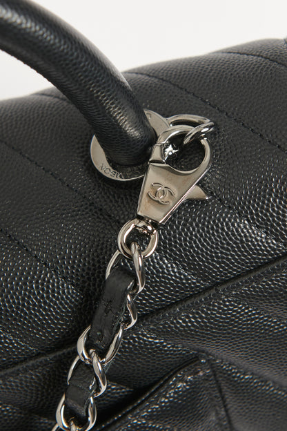 Black Caviar Leather Preowned  Small Coco Handle Bag