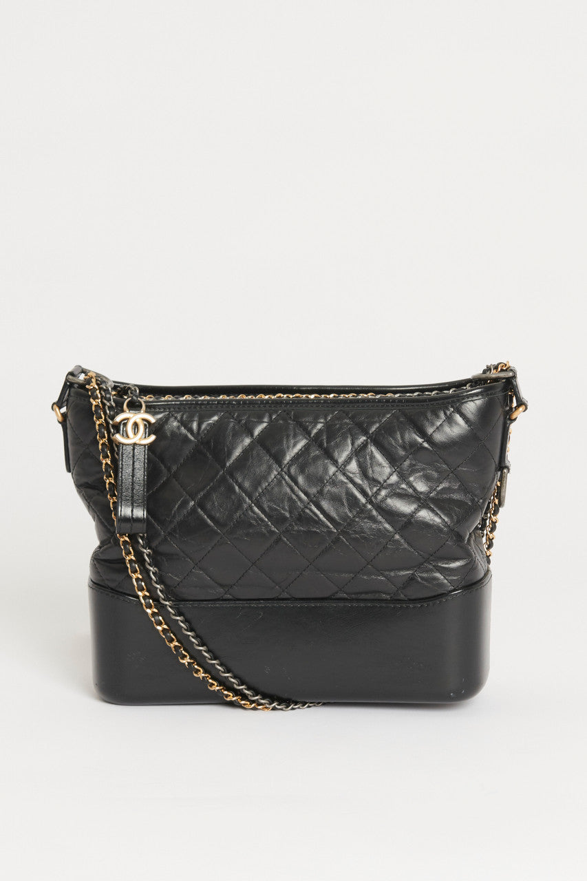 Black Leather Medium Chanel Gabrielle Preowned Bag