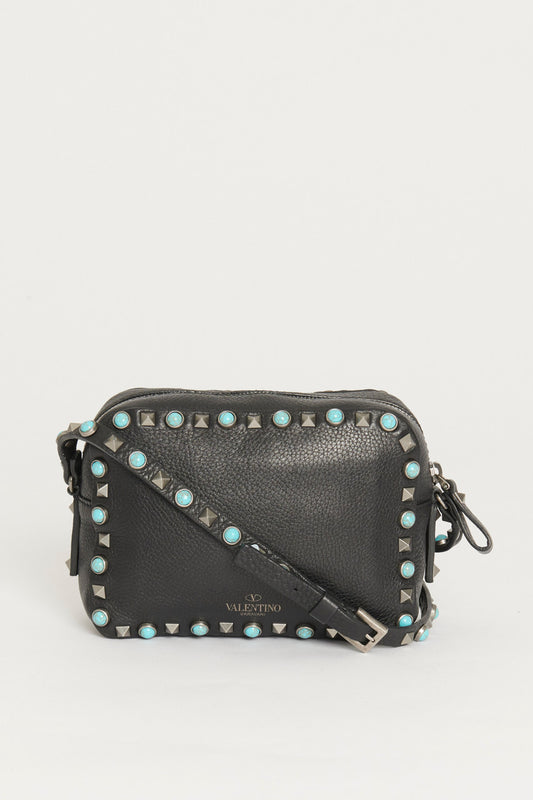 Black Rockstud Leather Preowned Crossbody Bag