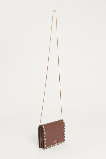 Brown Rockstud Leather Preowned Crossbody Bag