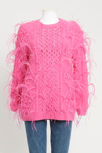 Fuchsia Virgin Wool and Ostrich Feather Preowned Jumper