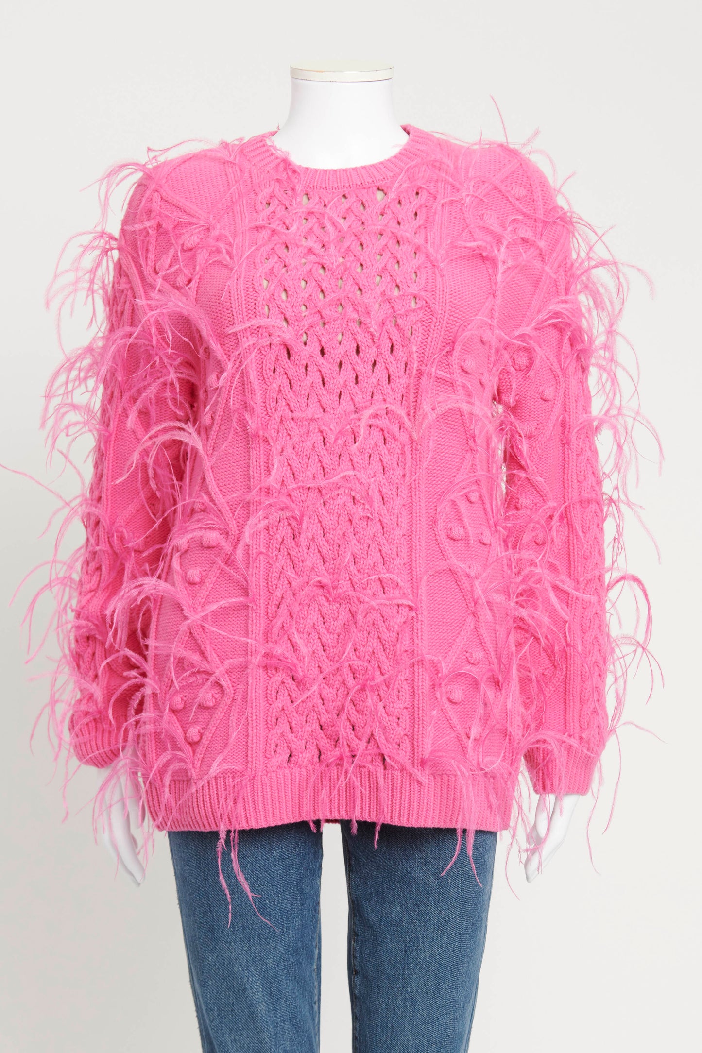 Fuchsia Virgin Wool and Ostrich Feather Preowned Jumper