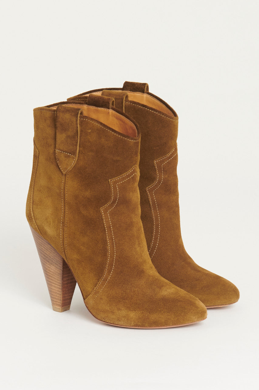 Camel Suede Cone Heel Preowned Cowboy Boots