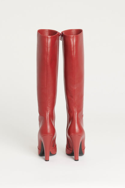 Red Leather Preowned Knee High Boots