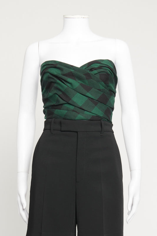 Green and Black Tartan Wool Preowned Corset Top