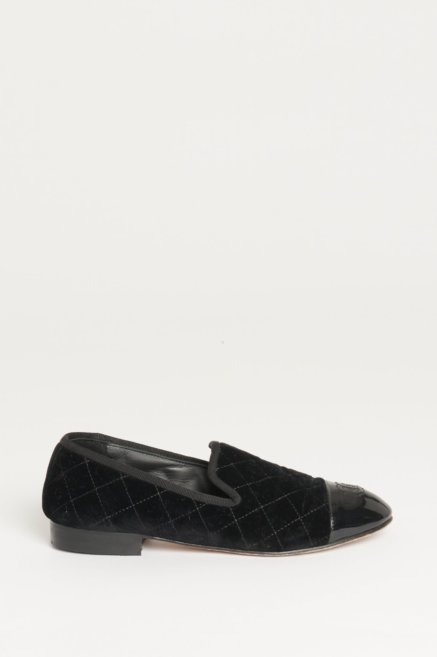 Black Velvet and Patent Leather Preowned Loafers