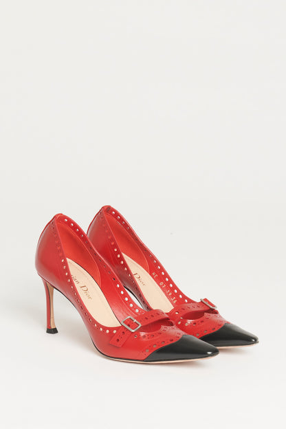 Red and Black Pointed Toe Preowned Heels