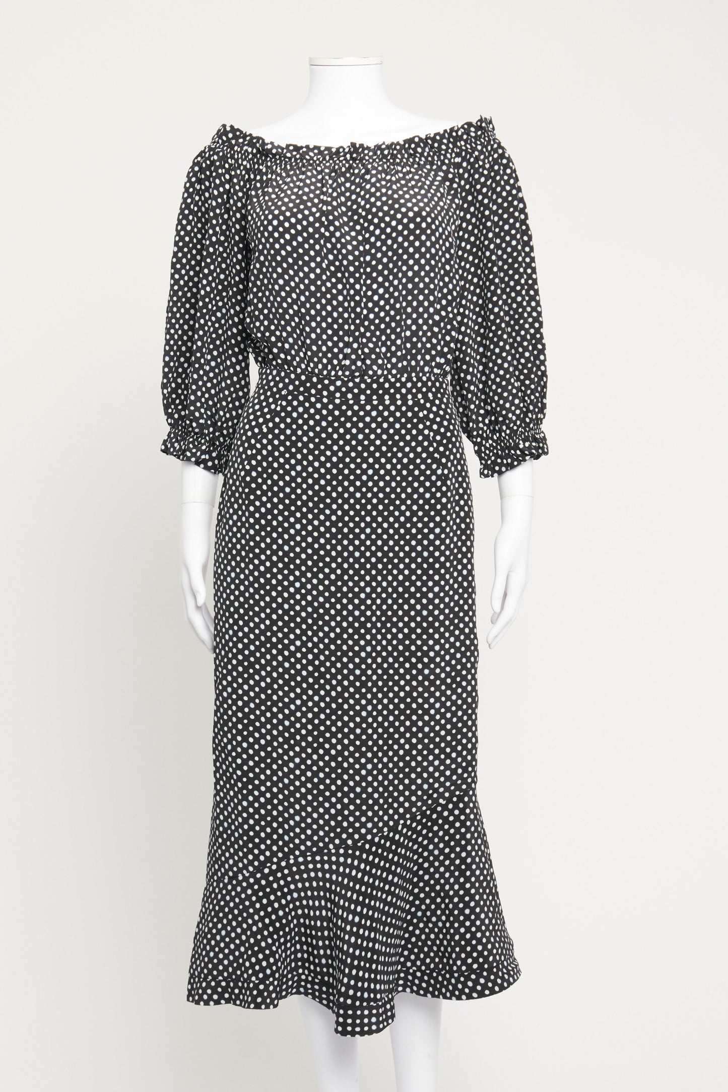 Polka Dot 3/4 Sleeves Preowned Midi Dress