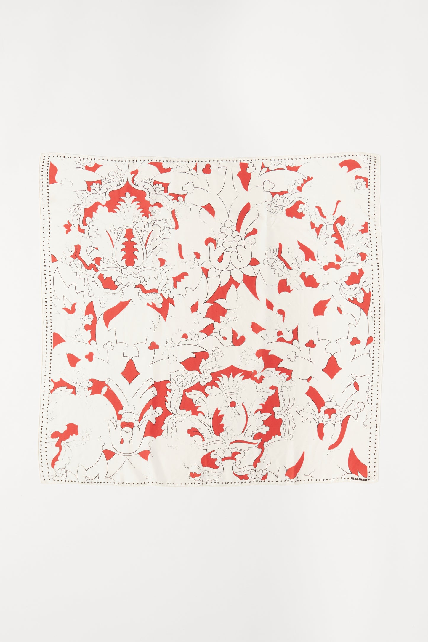 Red and White Graphic Print Preowned Square Scarf