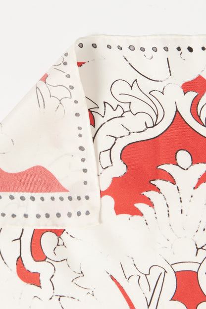 Red and White Graphic Print Preowned Square Scarf