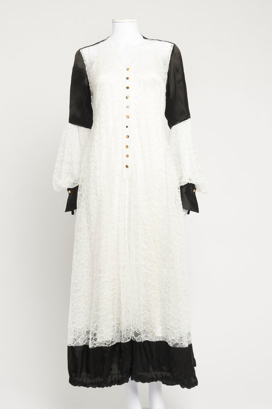 Fall 2019 White Floral Lace and Contrast Panel Preowned Dress