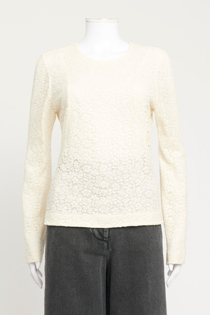 White Lace Crew Neck Preowned Top