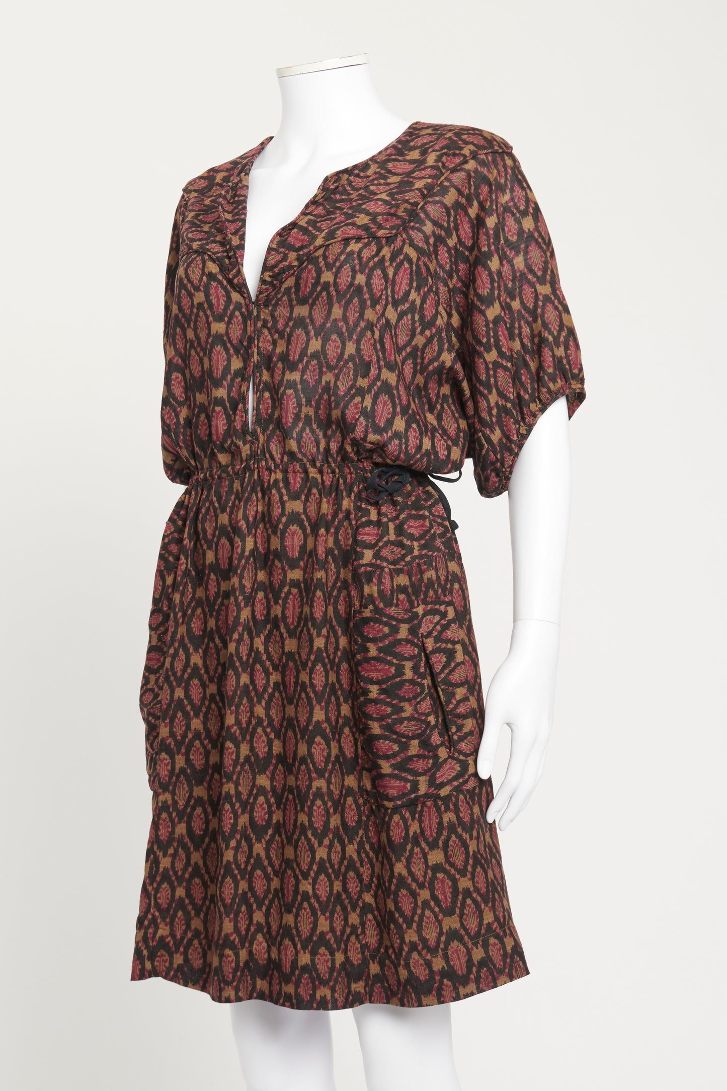 Burgundy Geometric Print Silk Preowned Mini Dress