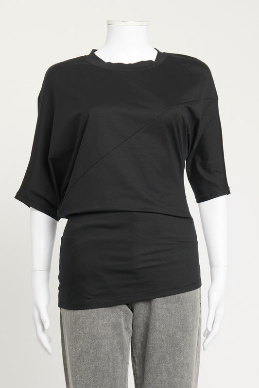 Black Cotton Asymmetric Batwing Sleeve Preowned T-shirt