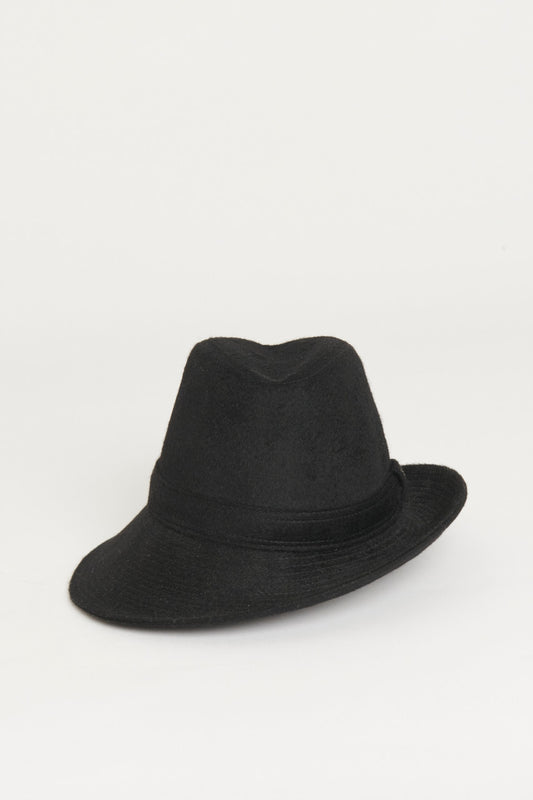 Black Wool and Satin Tilted Preowned Trilby Hat