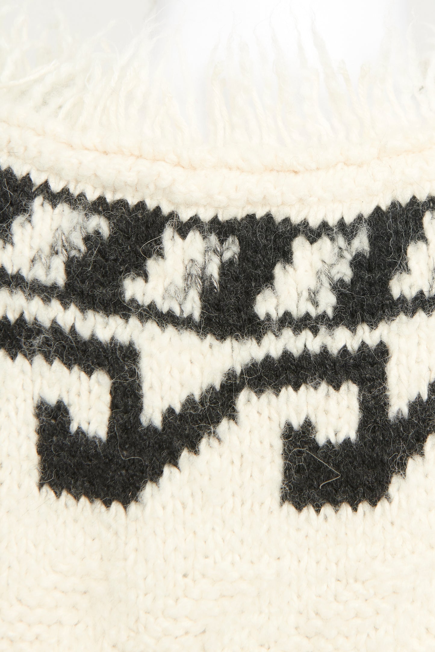 Cream and Black Texas Intarsia-Knit Preowned Poncho
