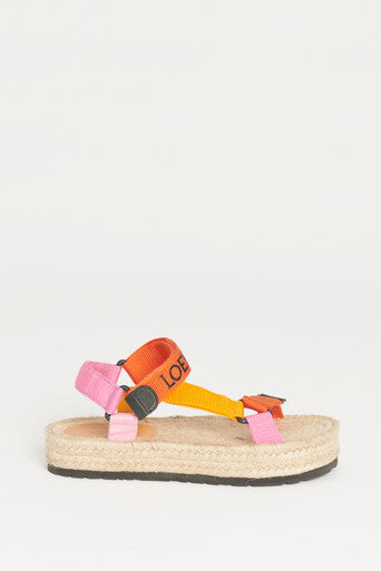 X Paulas Ibiza Multicoloured Canvas and Straw Preowned Platform Sandals