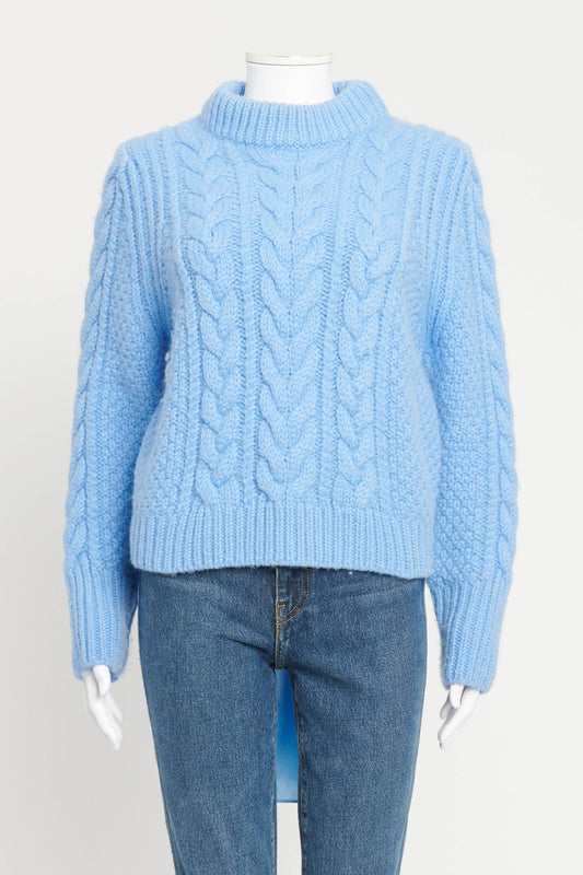 Blue Cable Knit Wool Ribbon Tie Preowned Jumper
