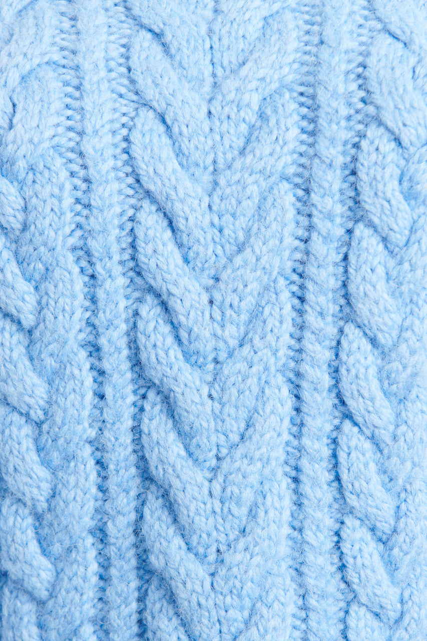 Blue Cable Knit Wool Ribbon Tie Preowned Jumper