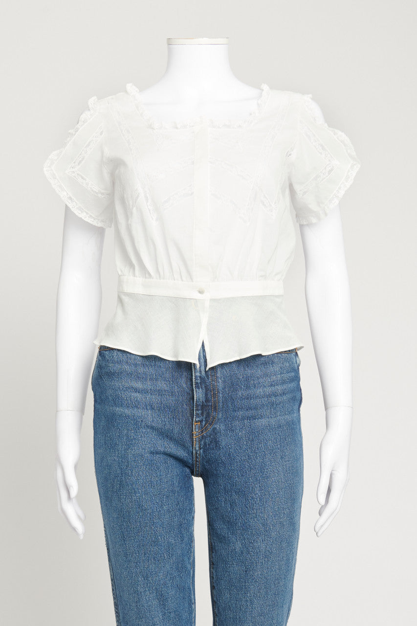 White Petra Lace-Trimmed Preowned Blouse