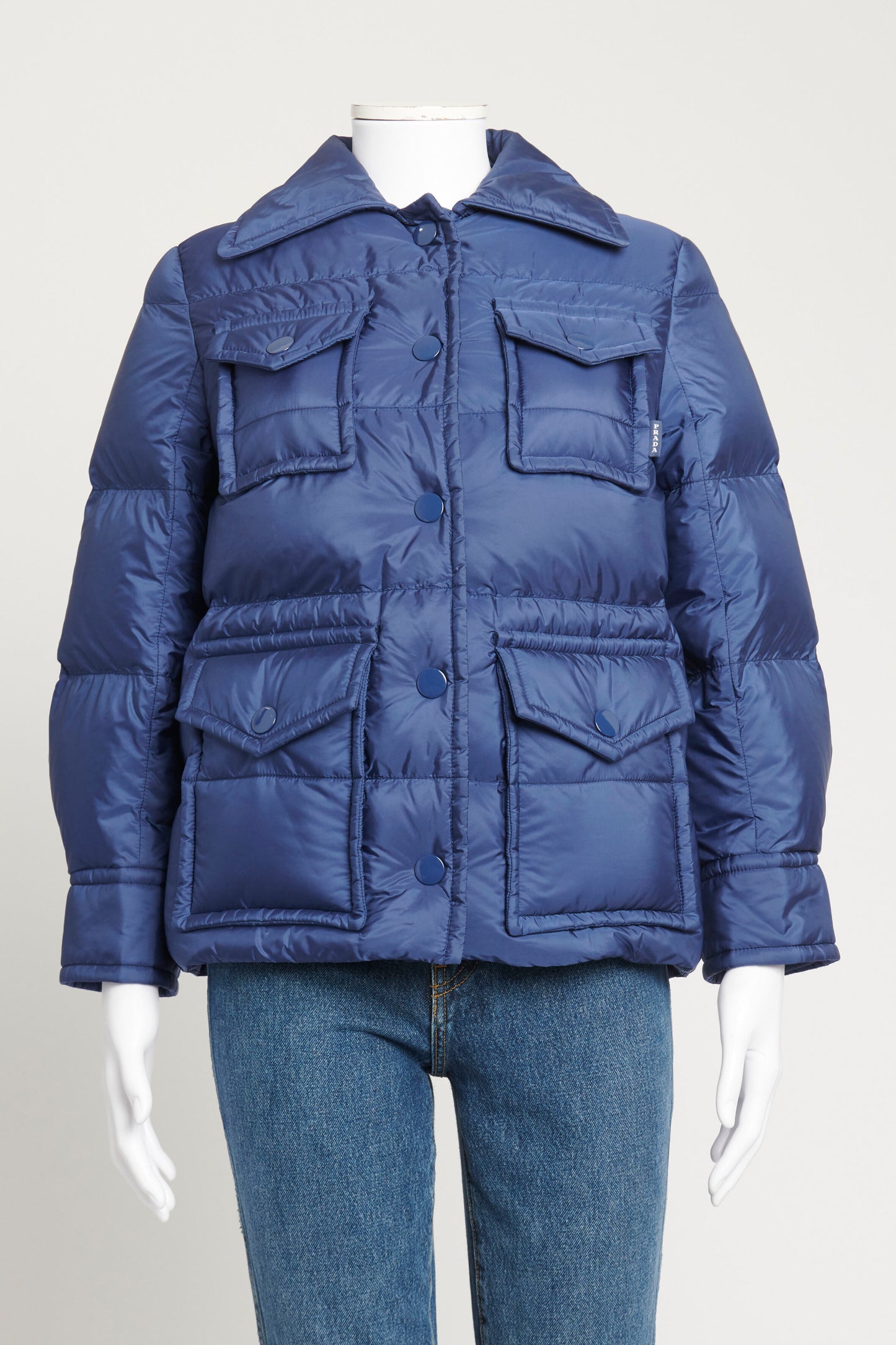 Blue Nylon Down Preowned Puffer Jacket