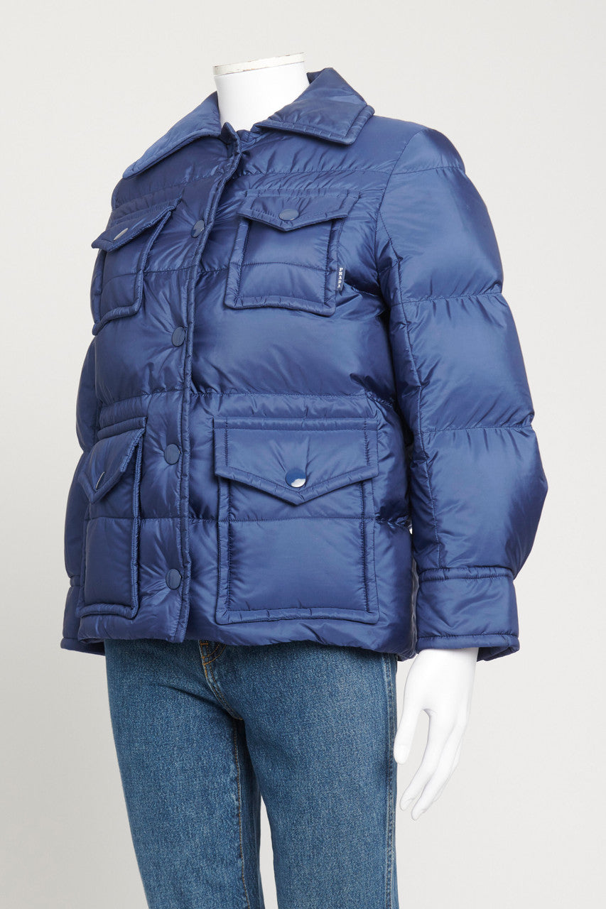 Blue Nylon Down Preowned Puffer Jacket