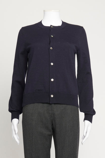 Navy Blue Wool Crew Neck Preowned Cardigan