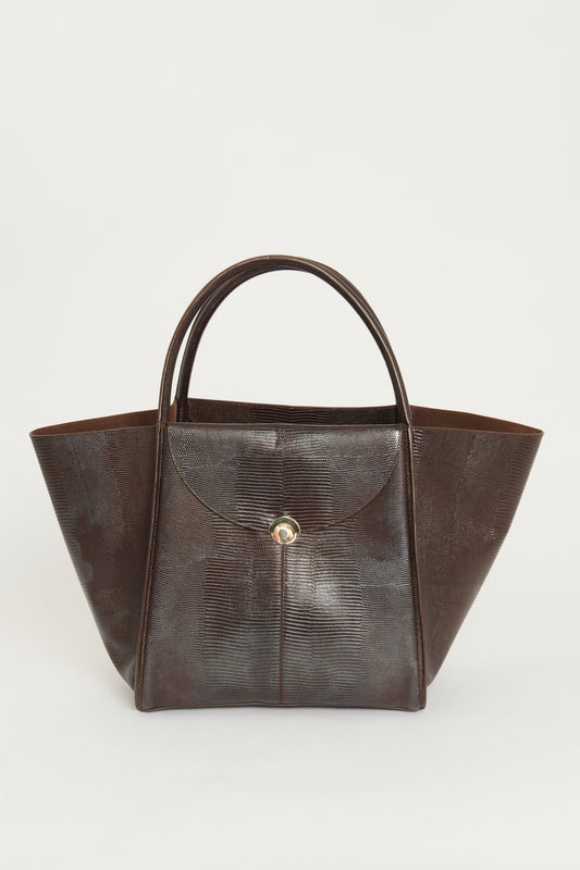 Brown Leather Preowned Cabas Tote Bag